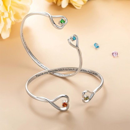 For Friend- You're My Favorite Bitch Double Hearts Custom Birthstones Bracelet