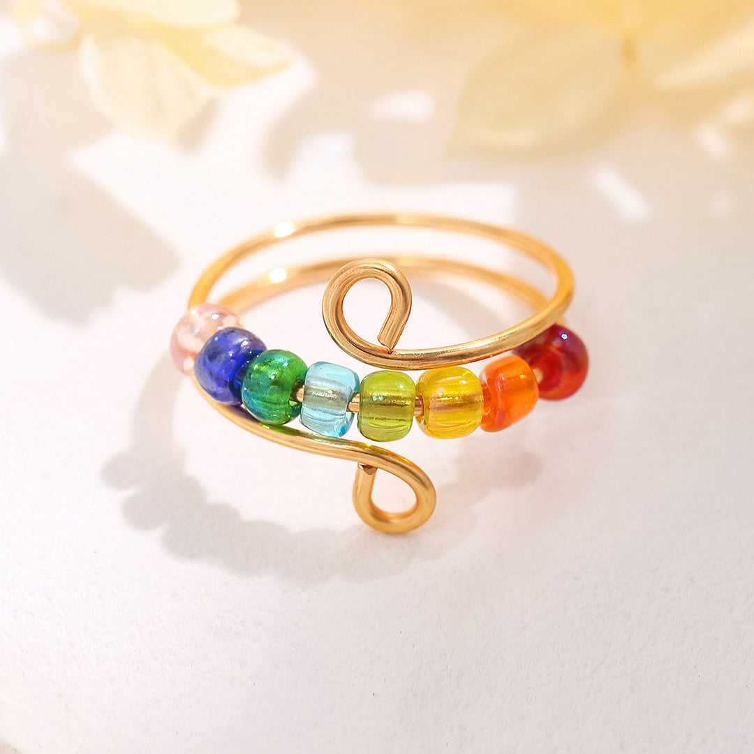 For Daughter - S925 Drive Away Your Anxiety Rainbow Beads Fidget Ring