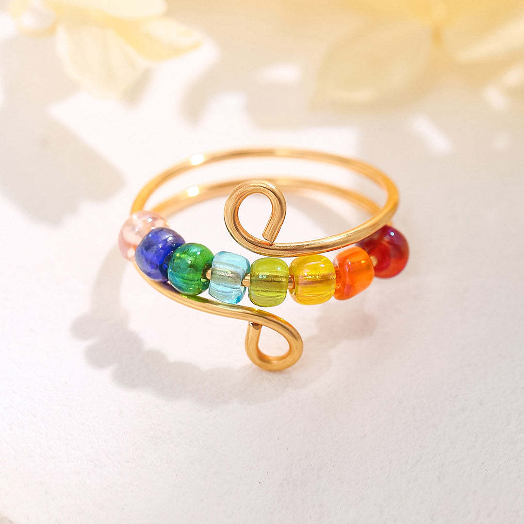 For Daughter - S925 Drive Away Your Anxiety Rainbow Beads Fidget Ring