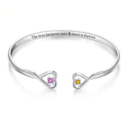 Aunt and Niece Love Eternal Birthstone Double Heart Bracelet