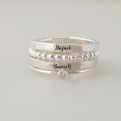 S925 Unf❤️ck Yourself Stacked Ring - 4 Rings Set