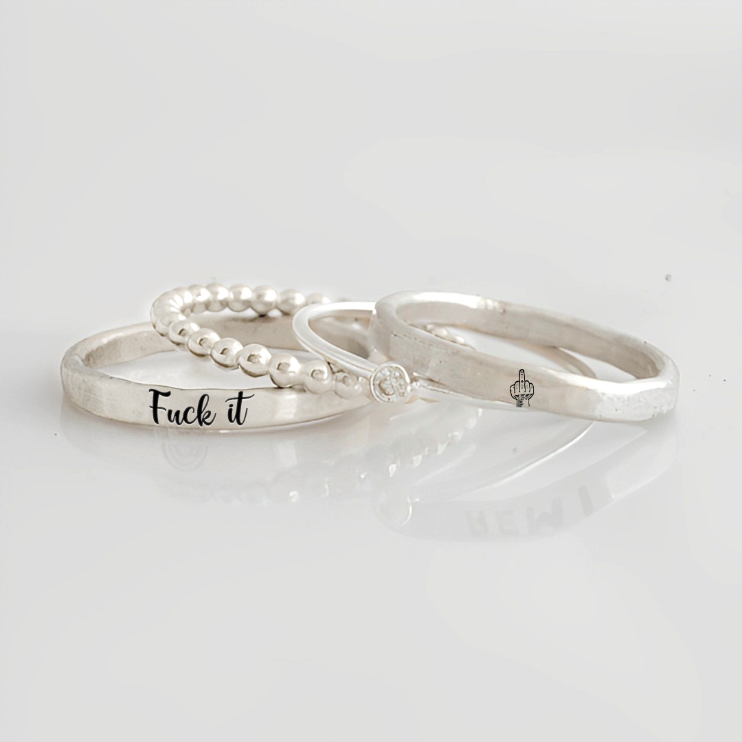 S925 Fuck It Stacked Ring - 4 Rings Set