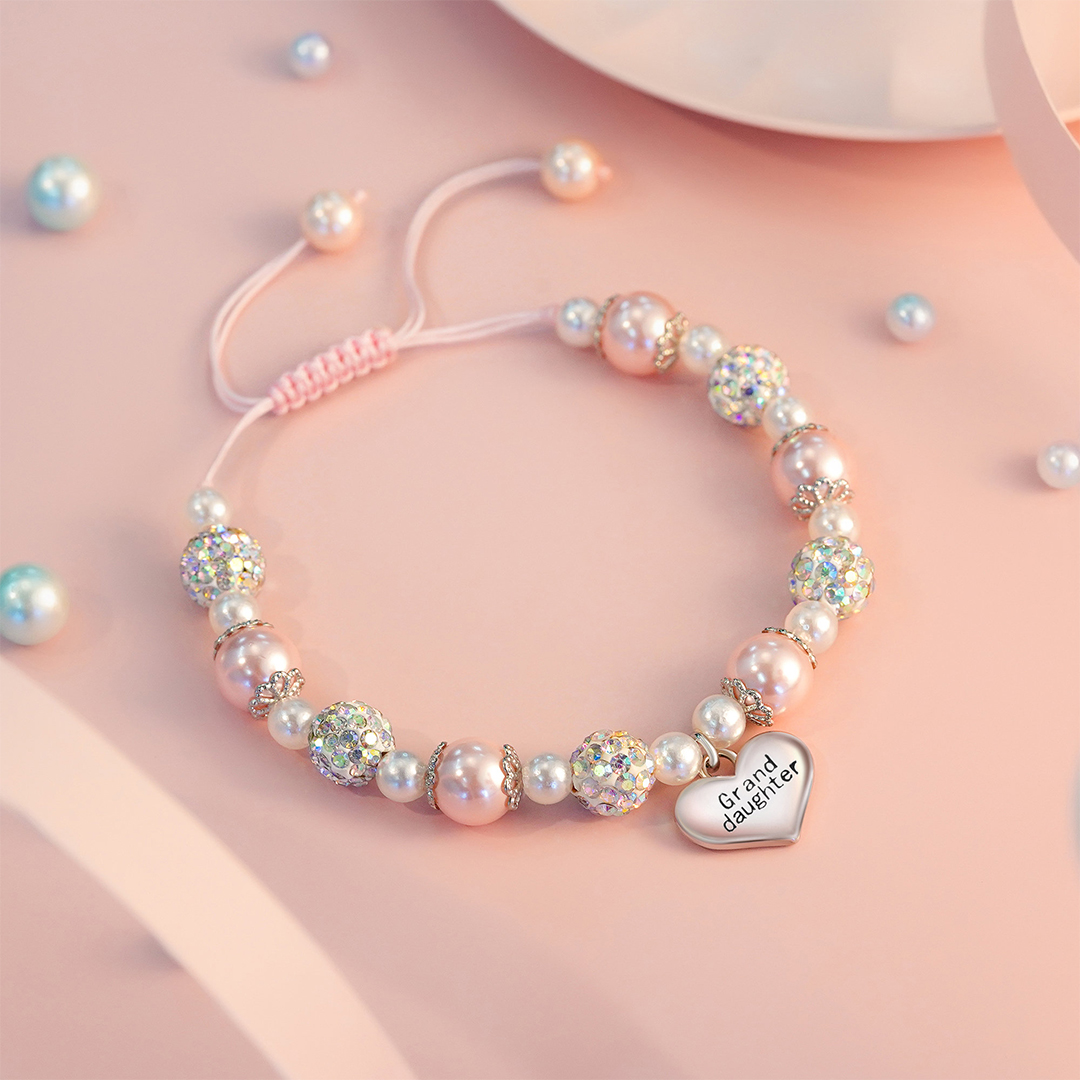For Granddaughter - I'll Always Be With You Heart-shaped Pendant Pearl Bracelet