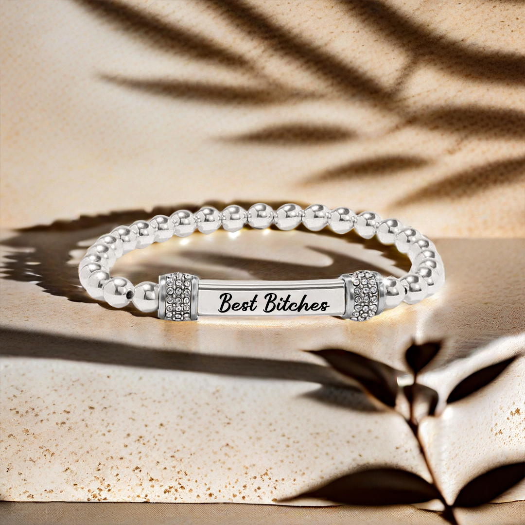 Best Bitches Forever Dainty Diamond Beaded Stretch Bracelet