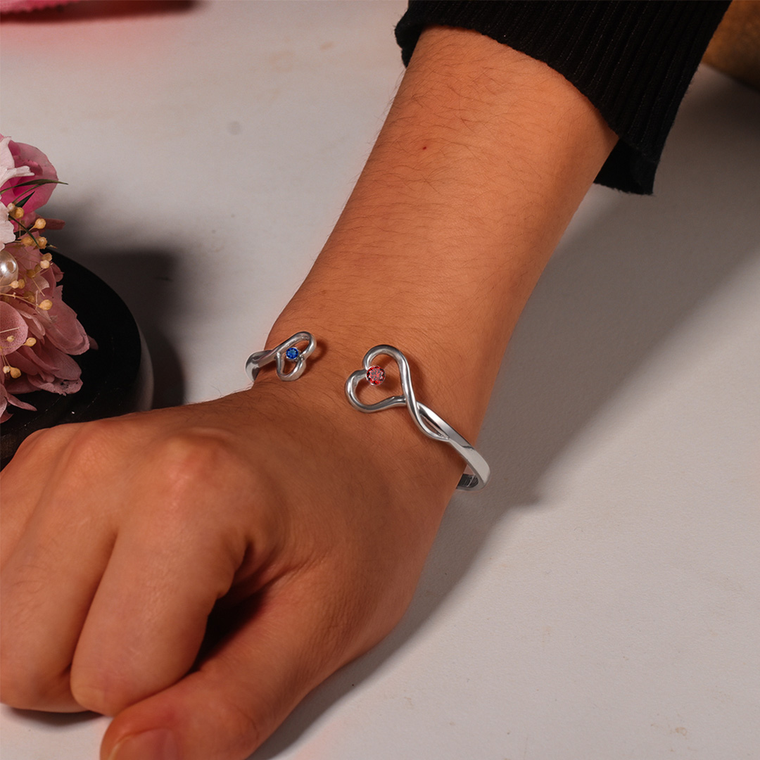 For Granddaughter - I'll Always Be With You Double Heart Custom Birthstone Bracelet