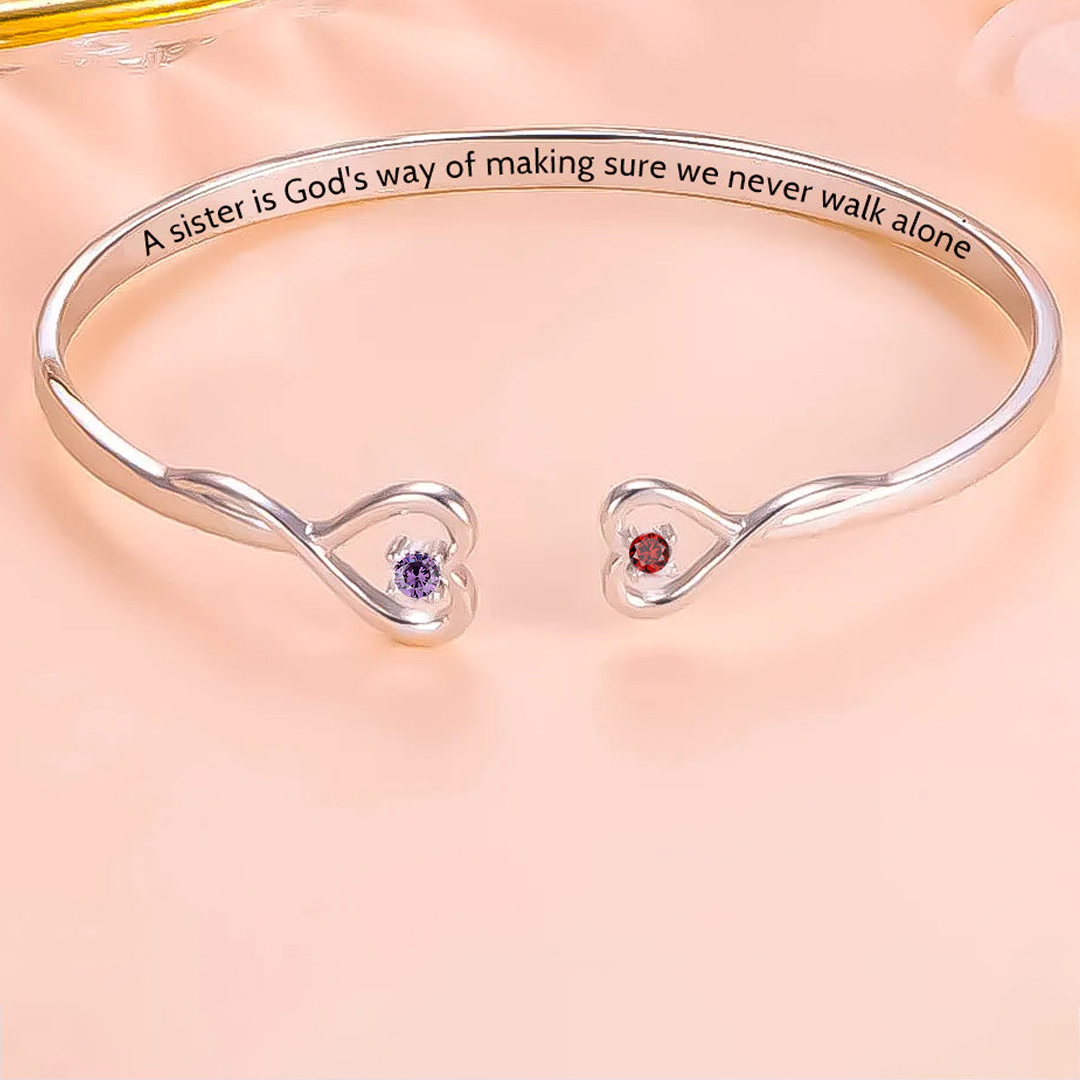 For Sister - A Sister Is God's Way Of Making Sure We Never Walk Alone Heart Custom Birthstones Bracelet