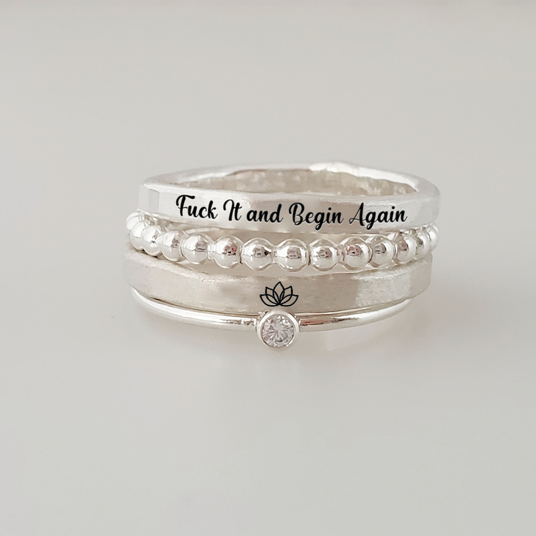 S925 Fuck It and Begin Again Stacked Ring - 4 Rings Set