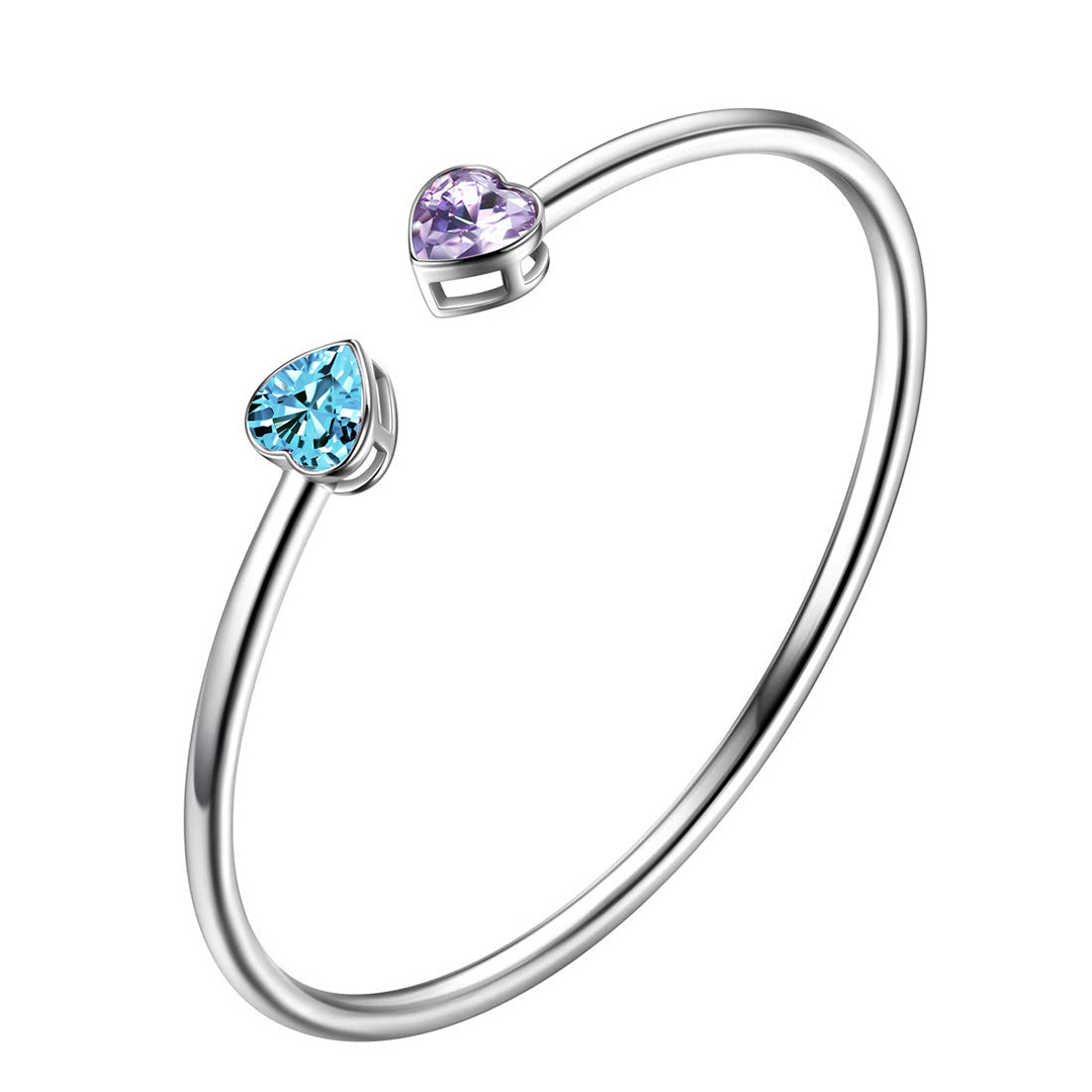 Mother And Daughter Forever Linked Together Custom Heart Birthstones Cuff Bracelet