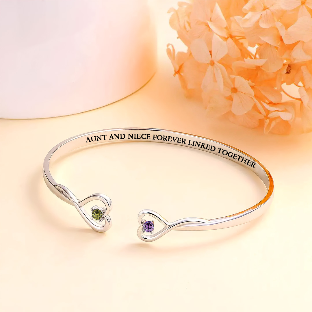 Aunt And Niece Forever Linked Together Double Hearts Custom Birthstones Bracelet