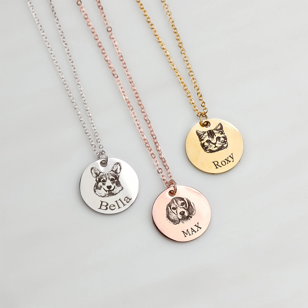 Custom Pet Face Portrait Necklace