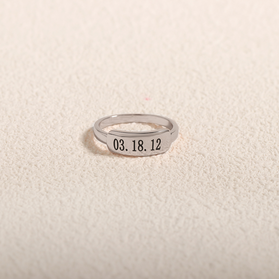 Custom Special Date Delicate Dainty Bar Ring