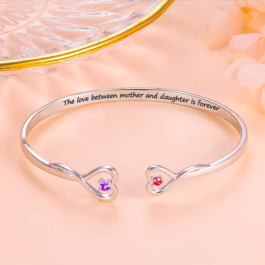 The Love Between Mother & Daughter Is Forever Double Heart Birthstone Custom Bracelet