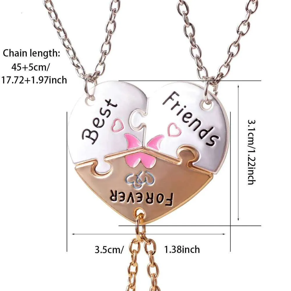 3 Best Friends Forever Heart Puzzle Necklaces