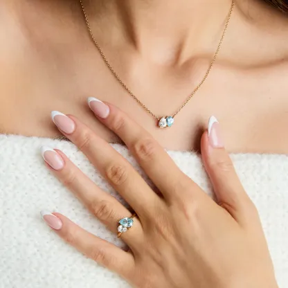 Custom Mother and Daughter Heart Birthstones Necklace