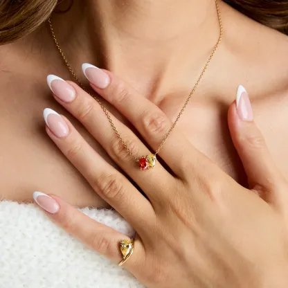 Custom Mother and Daughter Heart Birthstones Necklace