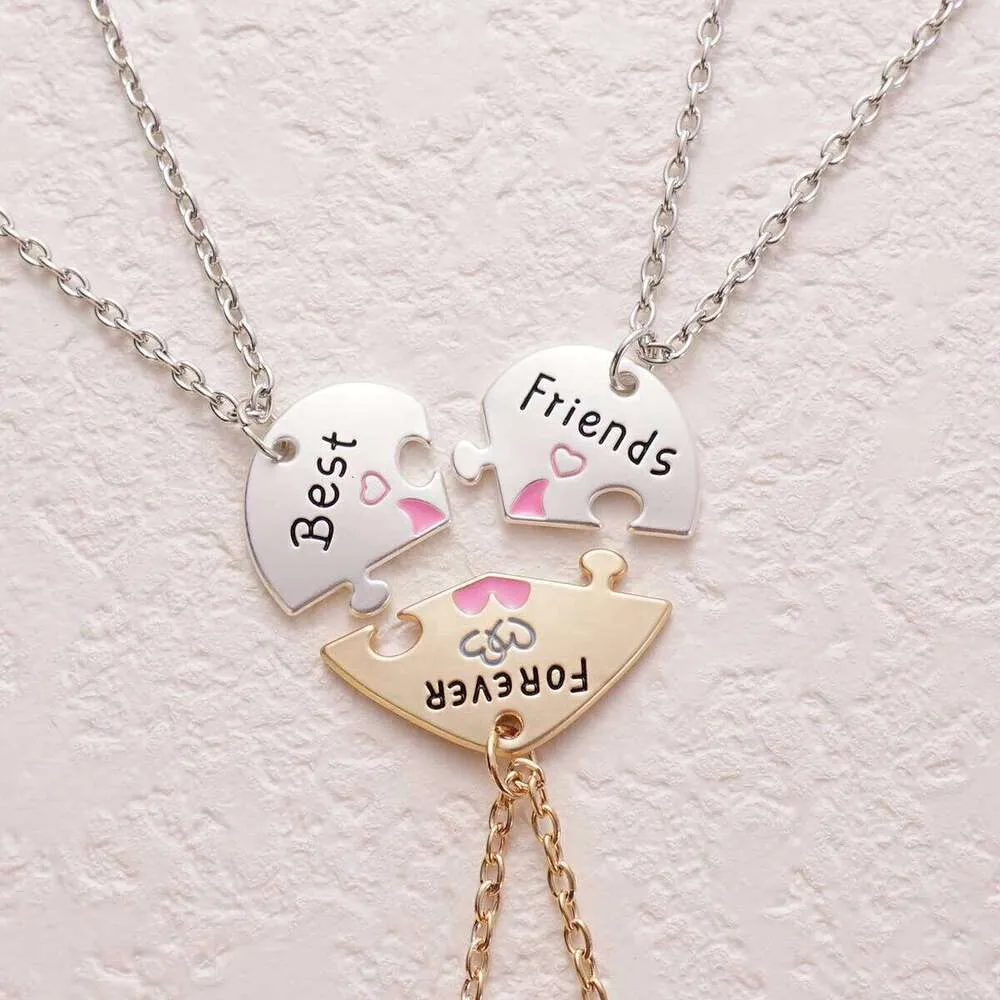 3 Best Friends Forever Heart Puzzle Necklaces