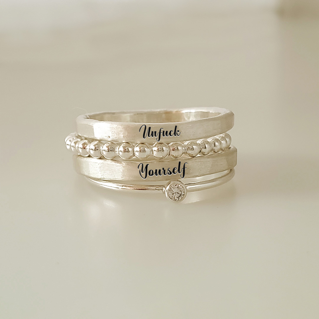 S925 Unf❤️ck Yourself Stacked Ring - 4 Rings Set