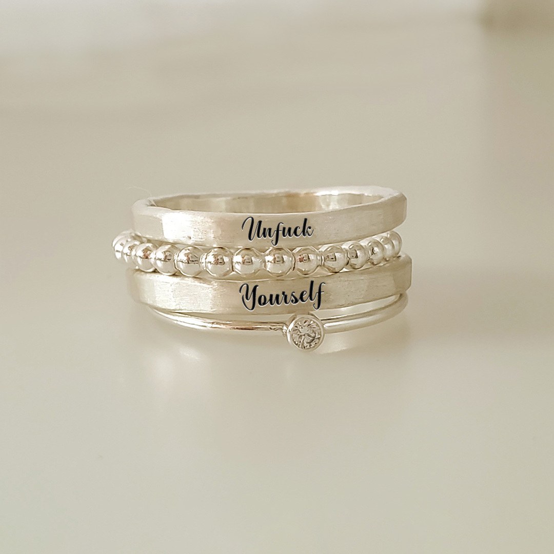 S925 Unf❤️ck Yourself Stacked Ring - 4 Rings Set