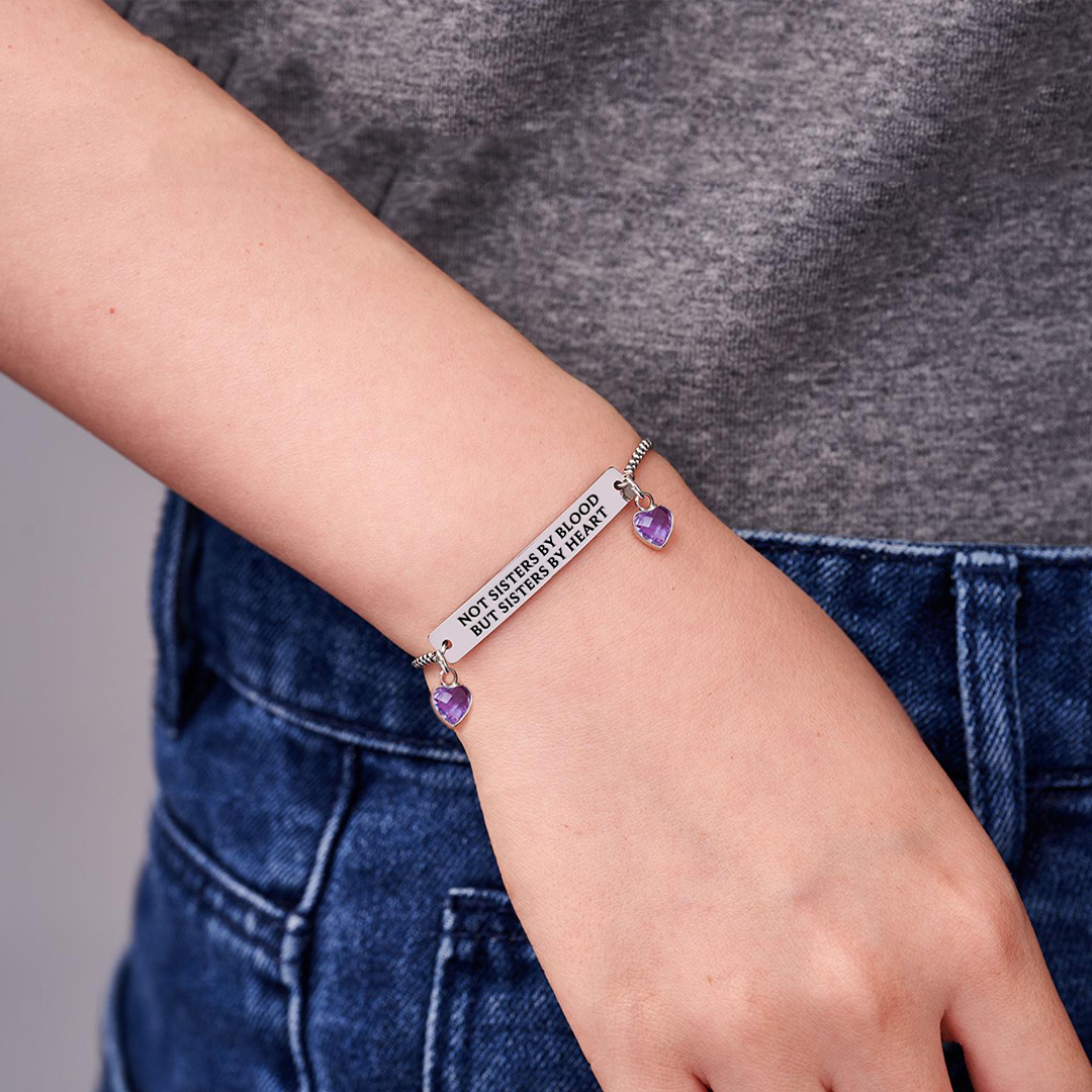 For Friend - Sister By Heart Engraved Heart Customized Birthstones Bracelet