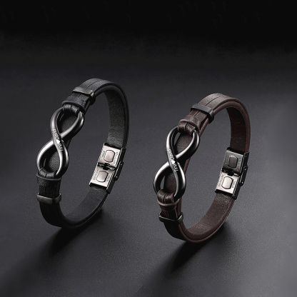 For Love - I Love You Forever And Always Infinity Leather Men's Bracelet