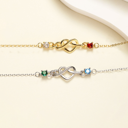 Mother and daughter 1-8 heart with birthstones Bracelet