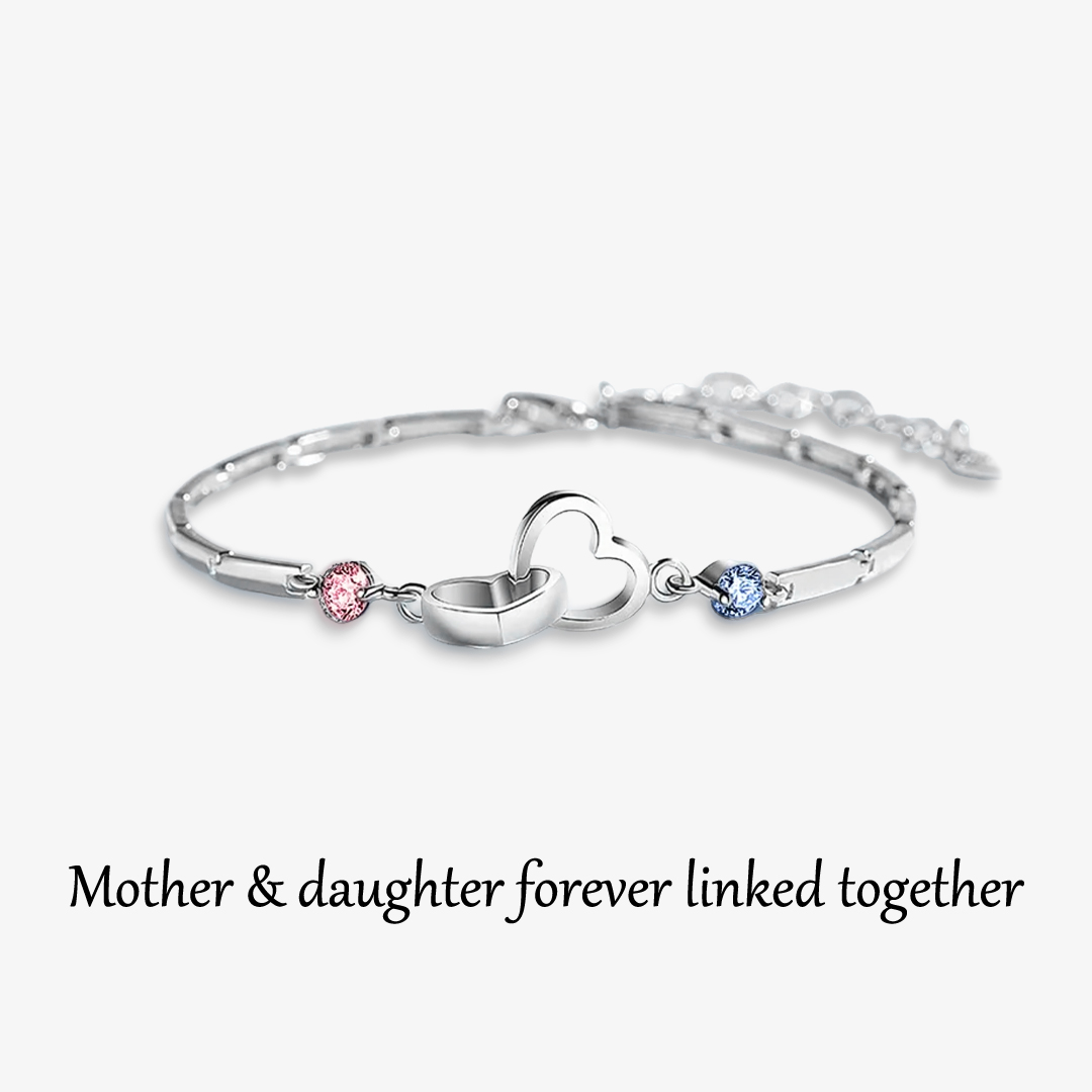S925 Mother & Daughter Birthstone Custom Double Diamond Double Heart Bracelet