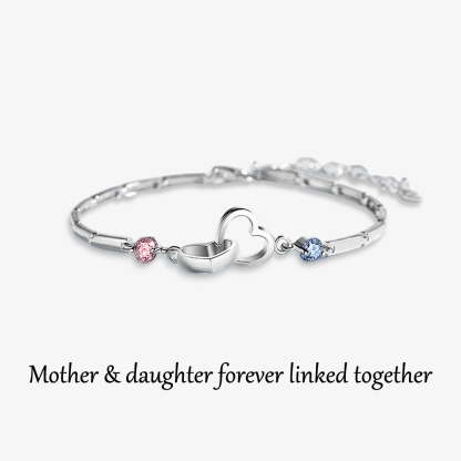 S925 Mother & Daughter Birthstone Custom Double Diamond Double Heart Bracelet