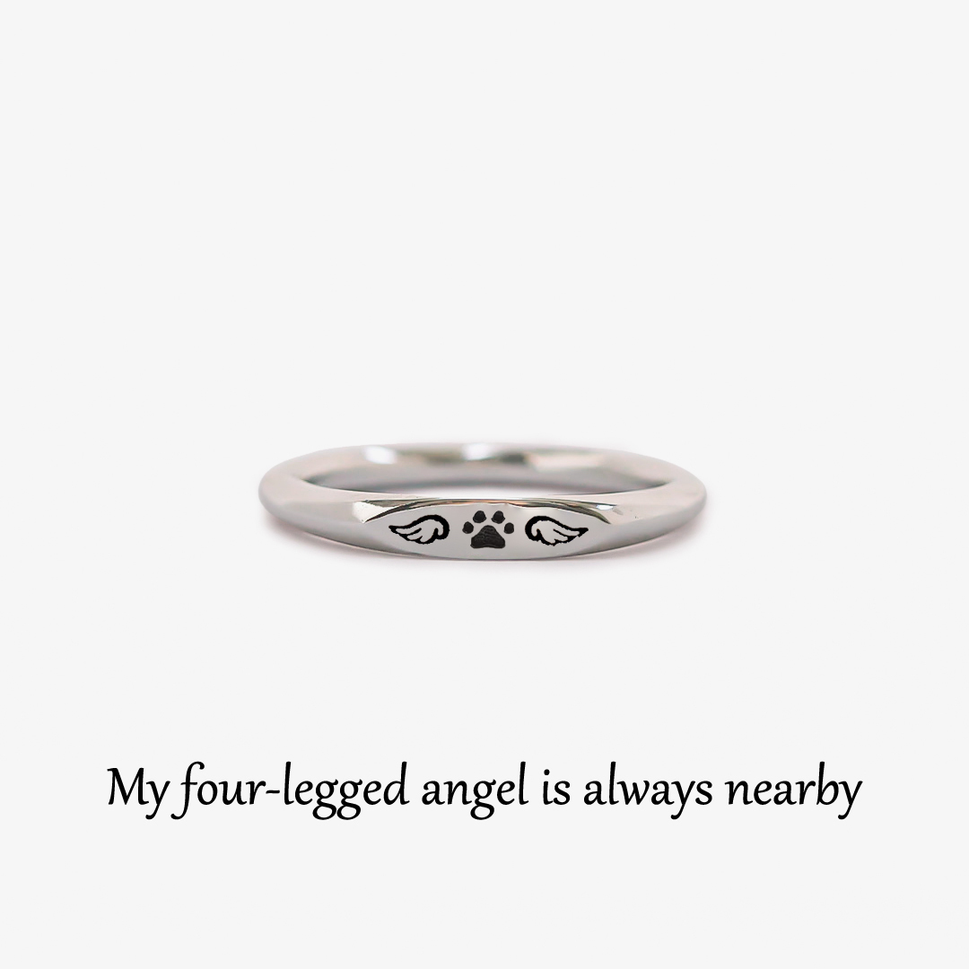 FOR MEMORIAL - My Four-legged Angel is Always Near By Tiny Paw With Wings Ring