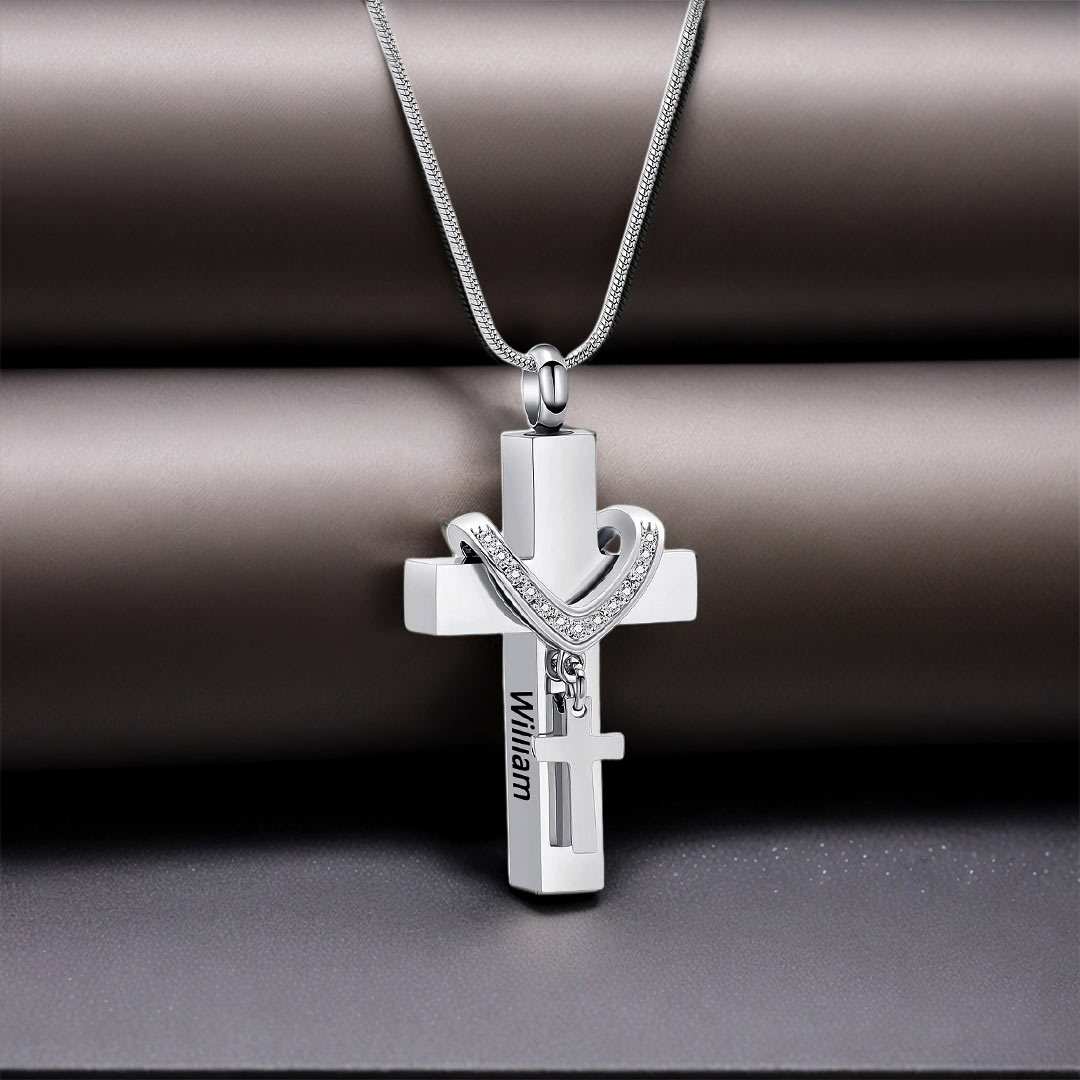 For Memorial - Custom Name Cross Pendant Urn Necklace