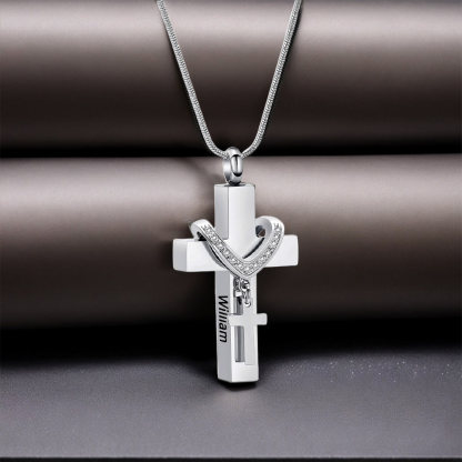 For Memorial - Custom Name Cross Pendant Urn Necklace