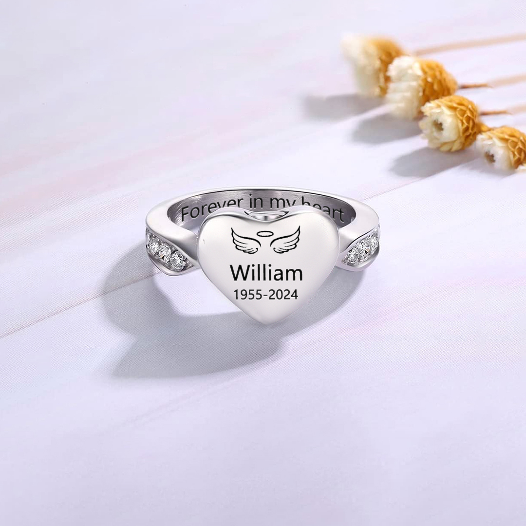 Personalized Name Date Memorial Heart Urn Ring