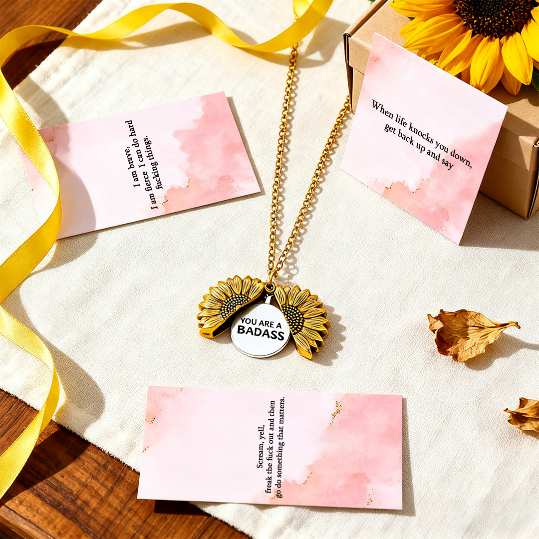 Inspirational Sunflower Necklace-YOU ARE A BADASS ❤️