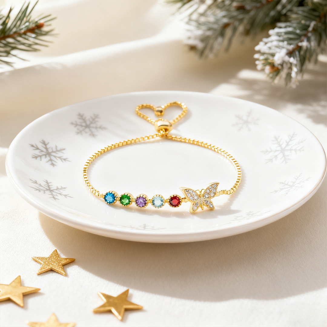 Personalized Sisters are like butterflies birthstones Bracelet