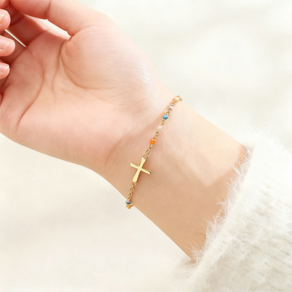 Easter Day Special Offer - Dainty Colorful Beads Cross Bracelet