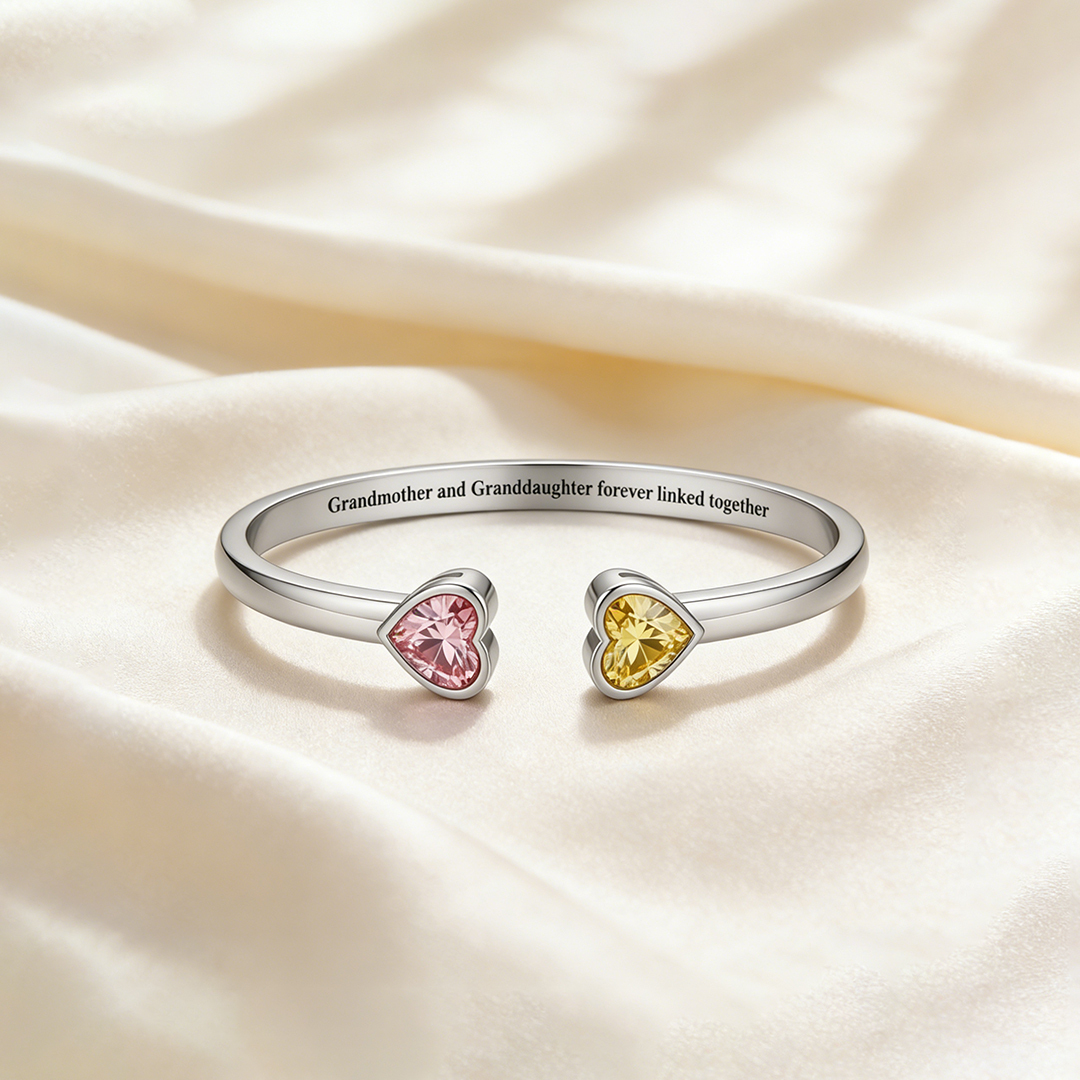 Grandmother & Granddaughter forever linked together Double Heart Birthstone Bracelet