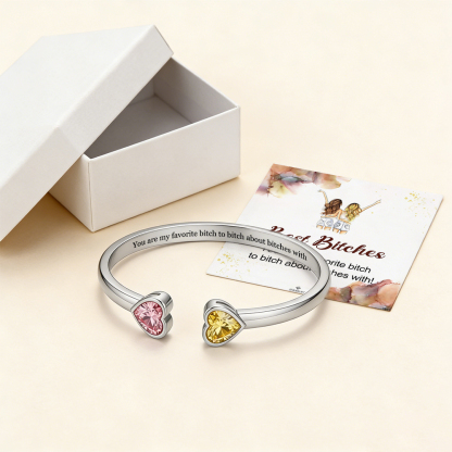 For Friends - You Are My Favorite Bitch Double Heart Birthstone Bracelet