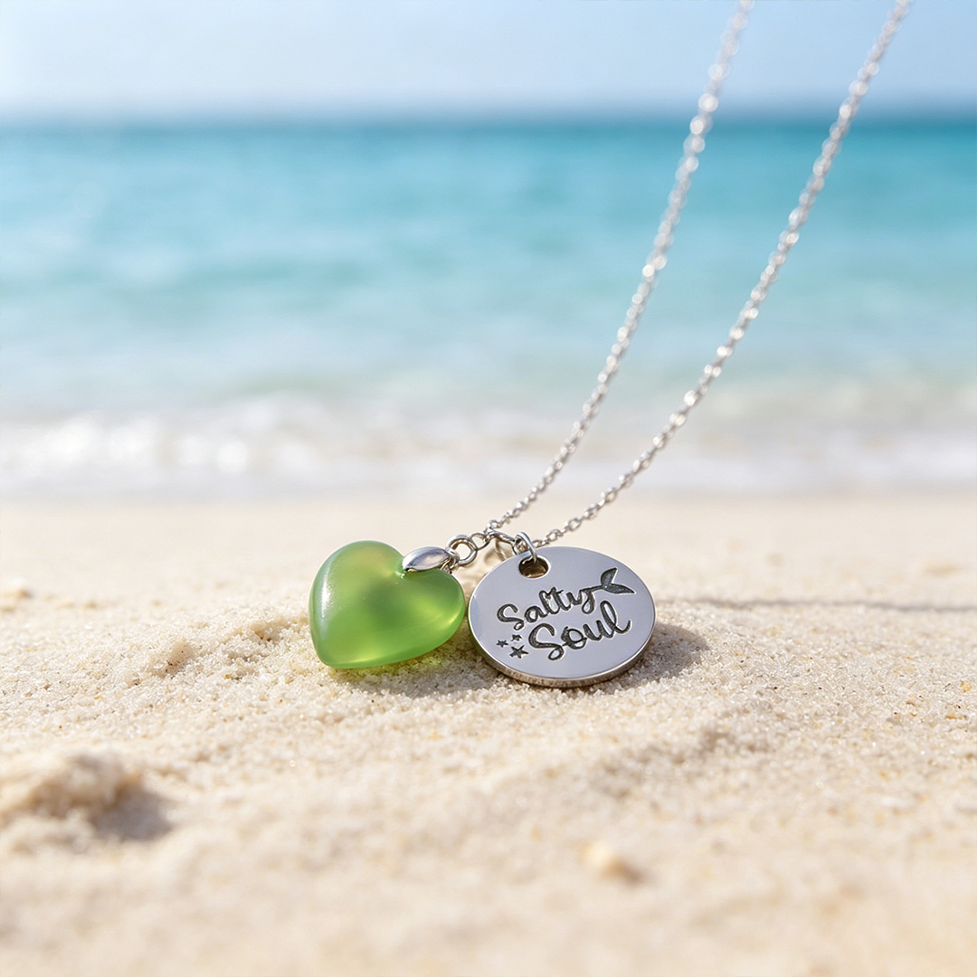 Salty Soul Sister Sea Glass Heart Necklace