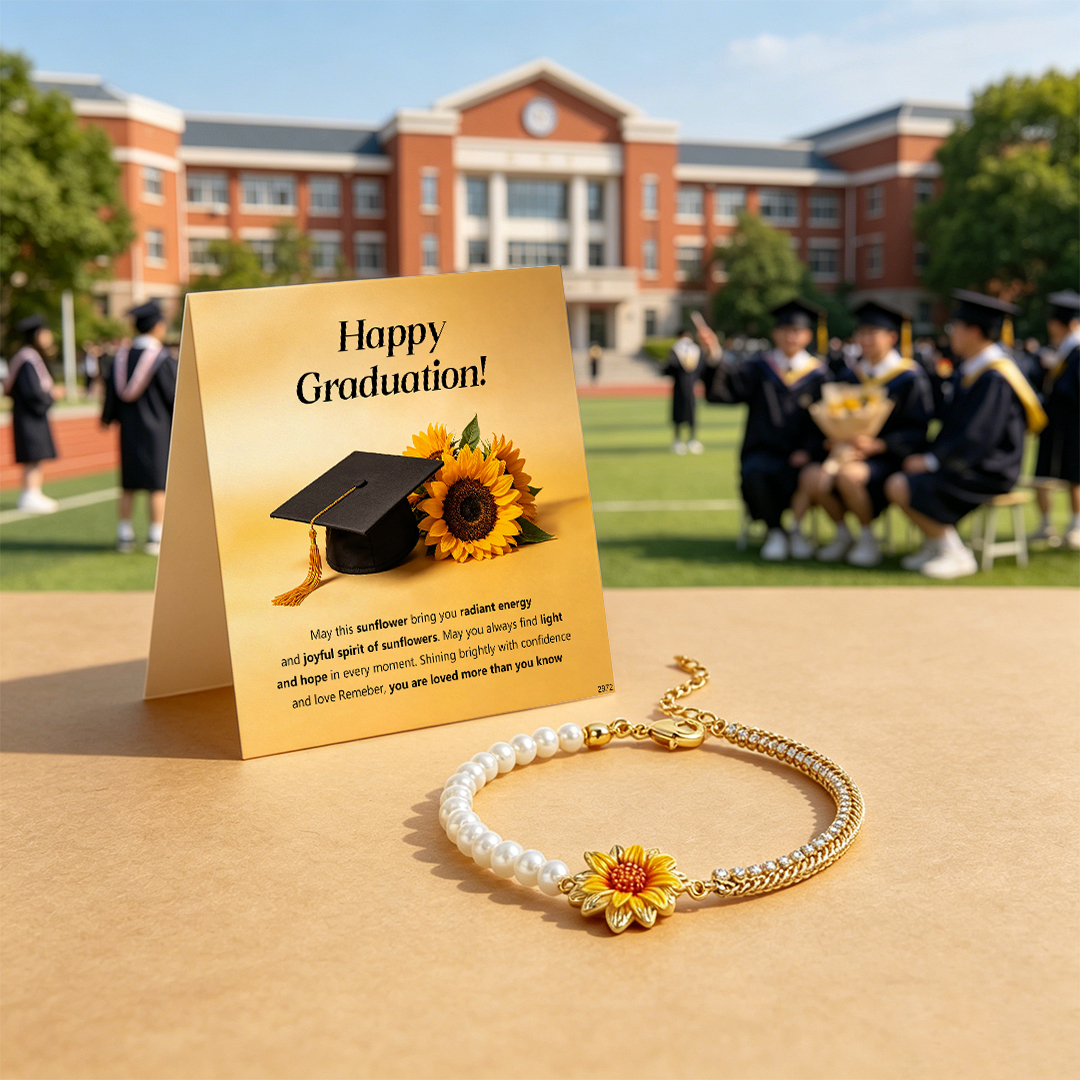 Happy Graduation Sunflower Pearl Bracelet