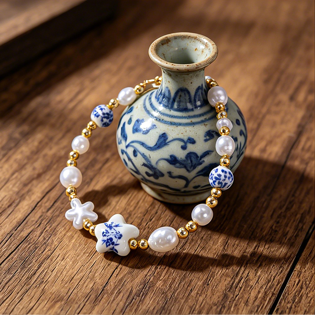 Sisters Are Like Stars Blue and White Porcelain Star Bracelet