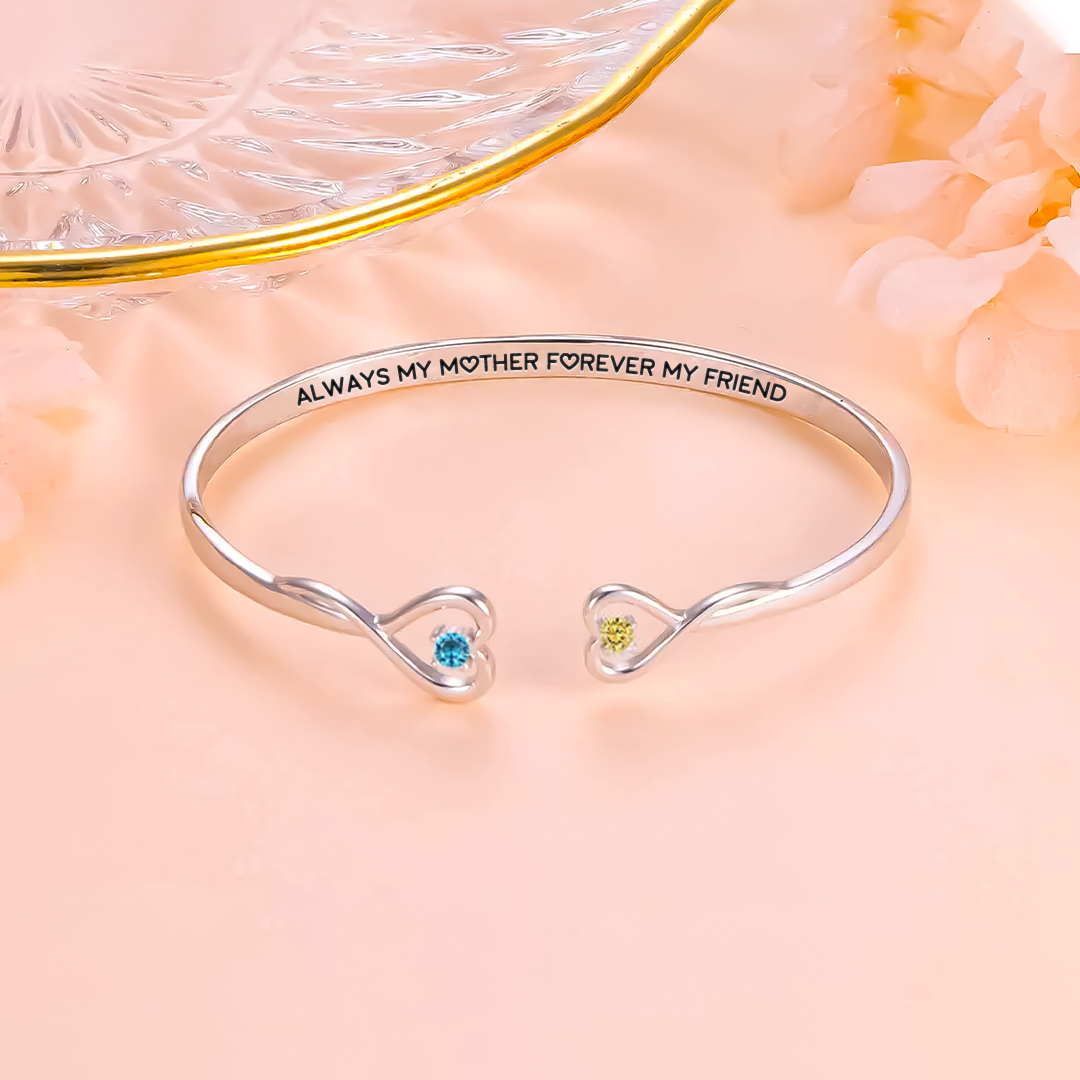 Always My Mother Forever My Friend Double Heart Custom Birthstone Bracelet
