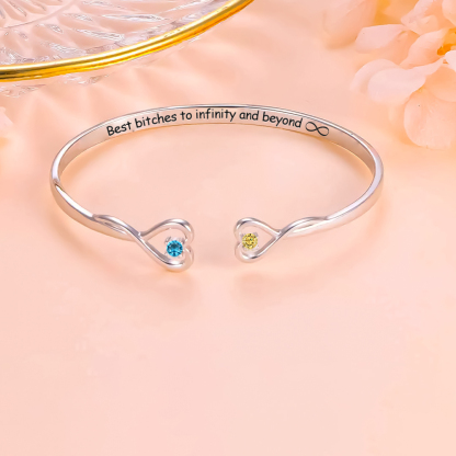 For Friend- Best bitches to Infinity and Beyond Double Hearts Customized Birthstones Bracelet