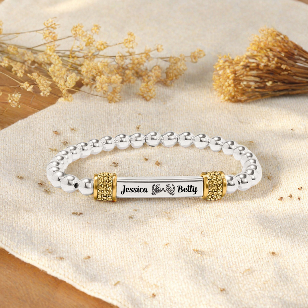 For Friend -  We're Best Bitches Until We Die Customized Name Diamond Bead Bracelet