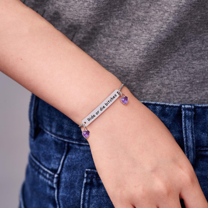 For Friend - Ride Or Die Bitches Customized Heart Birthstones Bracelet