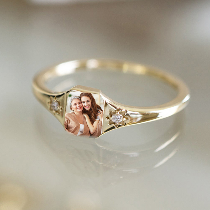 S925 Mother & Daughter Forever Linked Together Photos And Birthstone Custom Ring