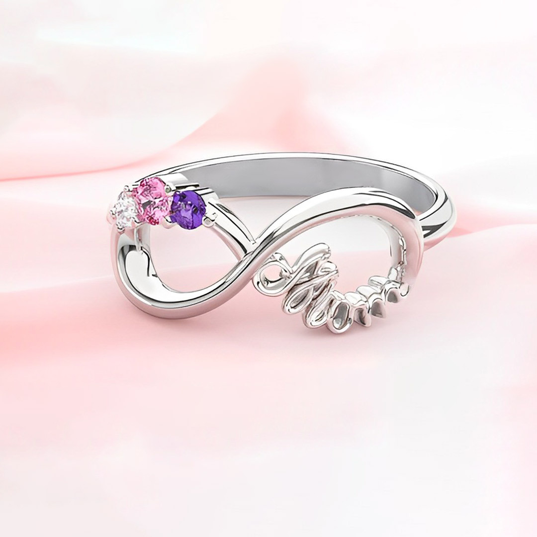 For Mother -We love you until infinity runs out Custom Birthstone Ring