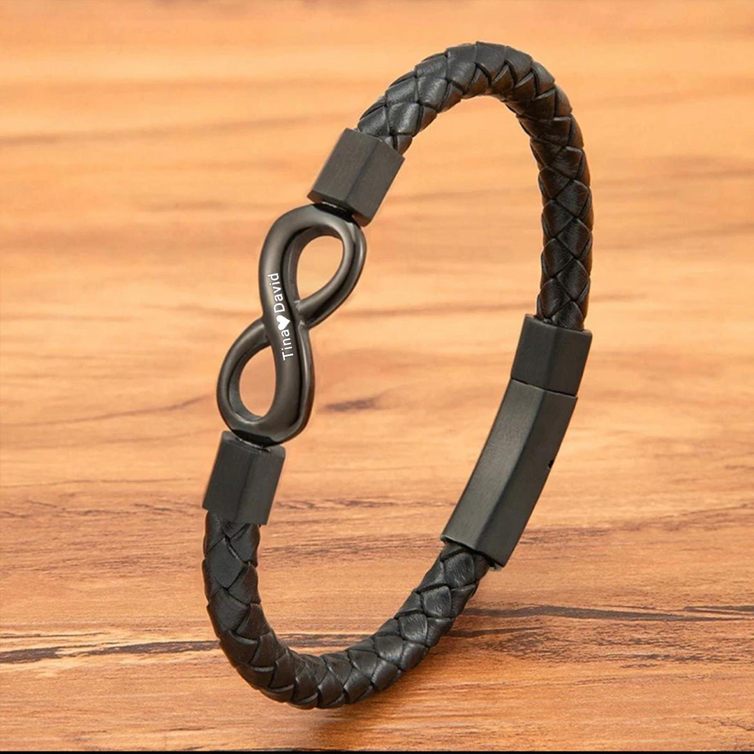 For Husband -  Personalized Dual Name Infinity Leather Bracelet