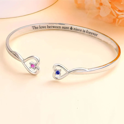 Aunt and Niece Love Eternal Birthstone Double Heart Bracelet