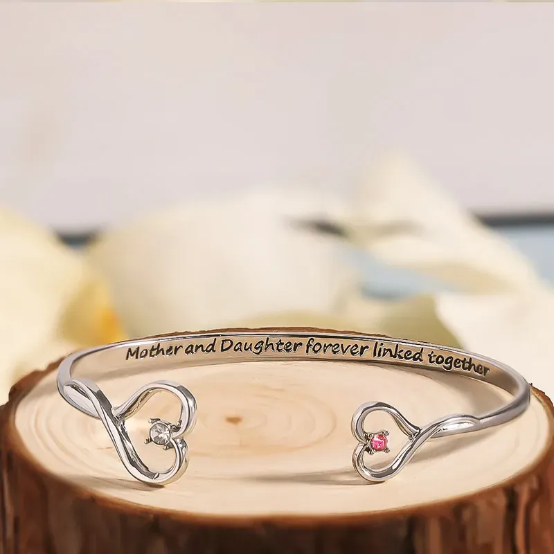 Mother And Daughter Forever Link Double Heart Custom Birthstone Bracelet