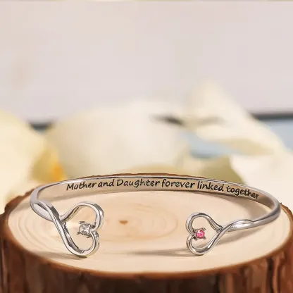 Mother And Daughter Forever Link Double Heart Custom Birthstone Bracelet