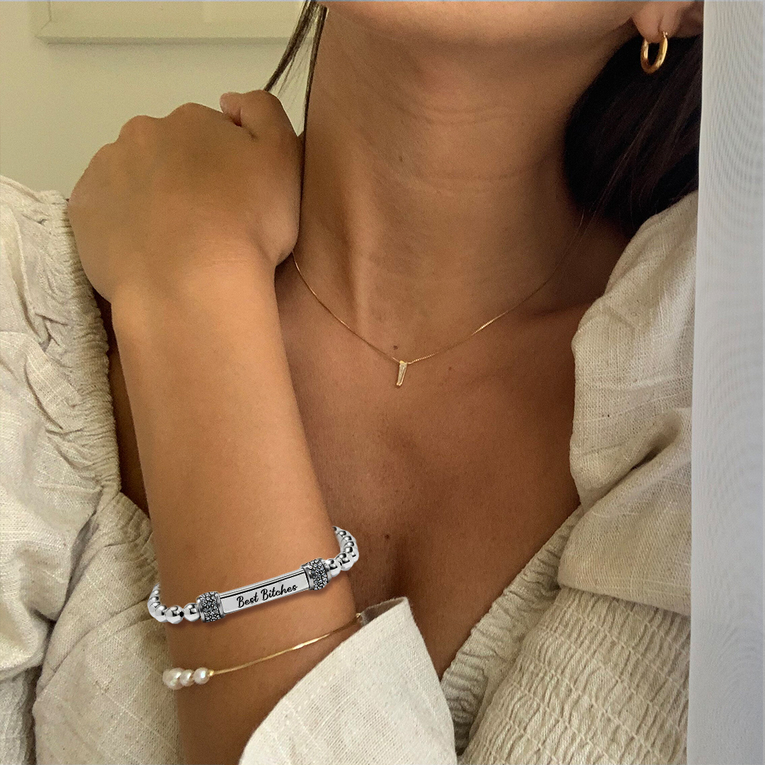 Best Bitches Forever Dainty Diamond Beaded Stretch Bracelet